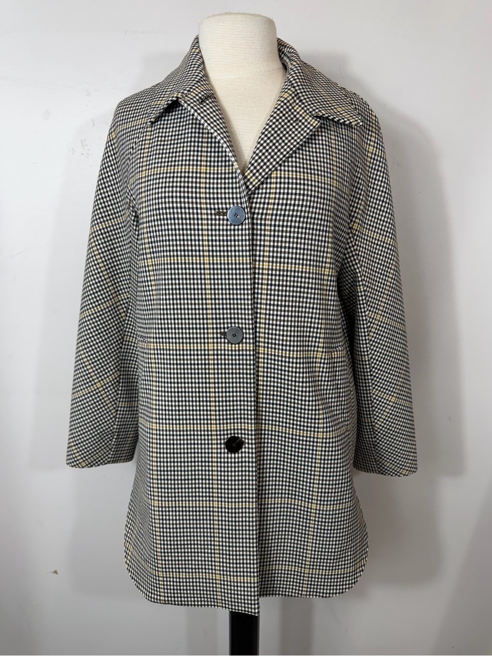 Theory Slim Car Coat Dale Portland Wool Blend Plaid Check Jacket Size S